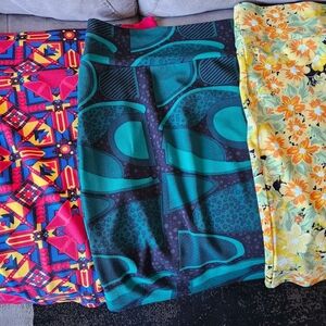 LuLaRoe Vibrant Geometric and Floral Pencil Skirt Trio